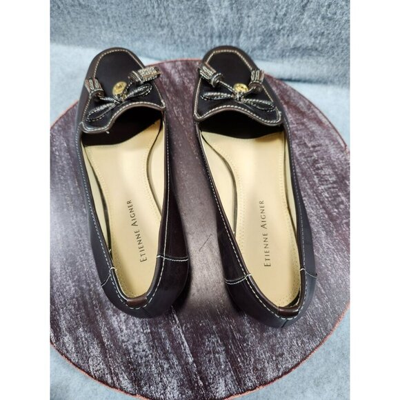 Etienne Aigner Brown "Vita" Loafers With Tassel & Gold Hardware & Low Heel 8M - Picture 9 of 13